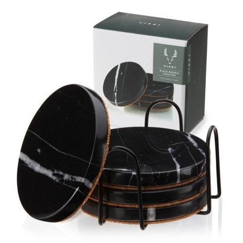 Black Marble Coaster Set by Viski NEW