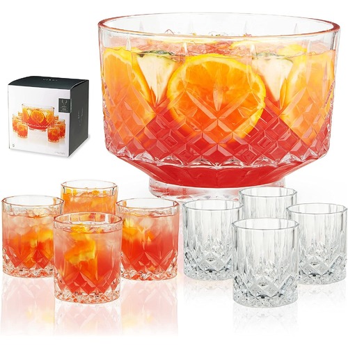 Admiral Punch Bowl with 8 Tumblers by Viski 