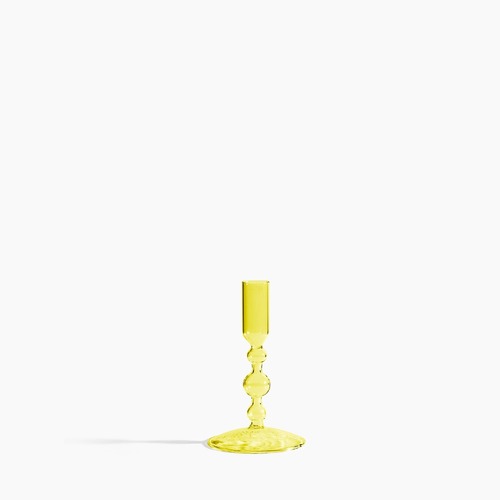 Glass Candlestick Holder in Short - Yellow