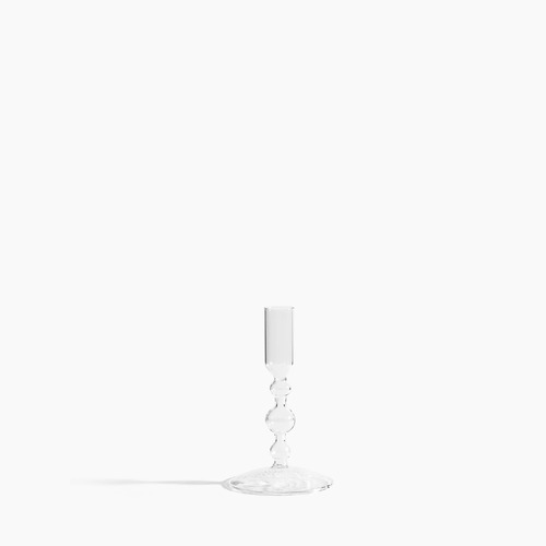 Glass Candlestick Holder in Short - Clear.