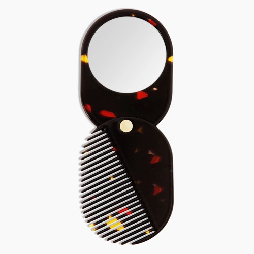 2-in-1 Comb Mirror in Black Amber