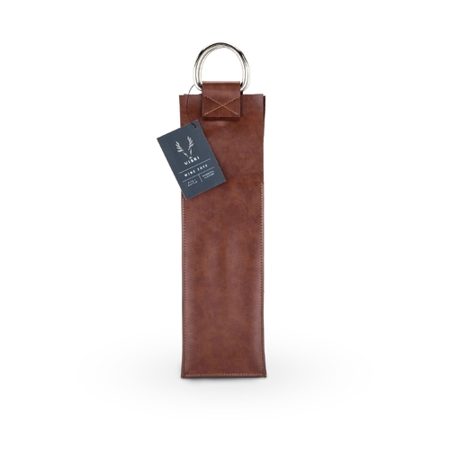 Brown Faux Leather Single-Bottle Wine Tote by Viski