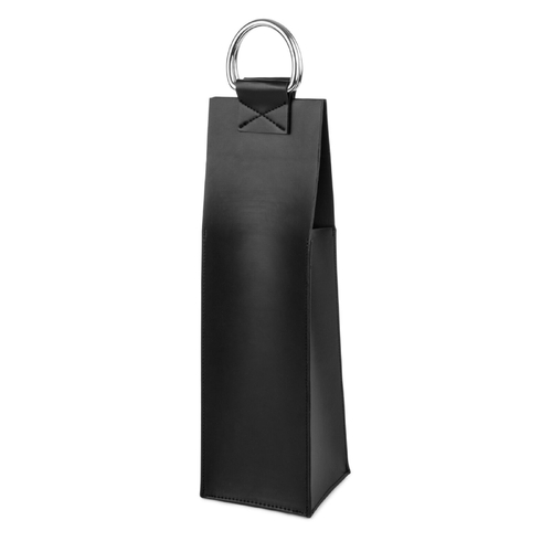 Black Faux Leather Single-Bottle Wine Tote by Viski