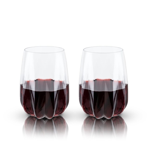 Viski Cactus Crystal Stemless Wine Glasses Set of 2.