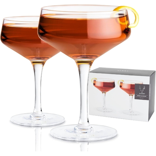 Viski Angled Crystal Coupe Glasses Set of 2