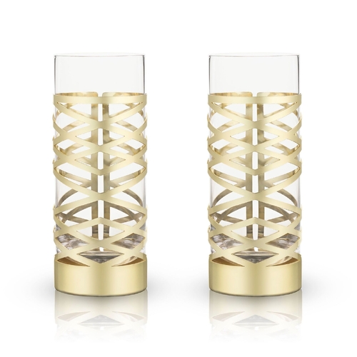 Belmont: Gold & Crystal Patterned Highball Glasses