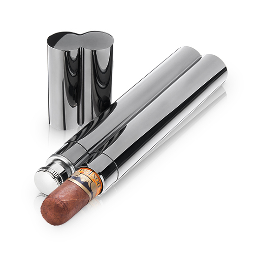 Gunmetal Cigar Holder and Flask by Viski