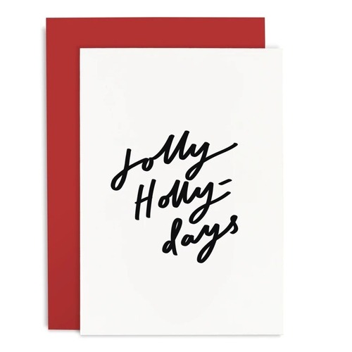 Jolly Holly Days Red Christmas Card.
