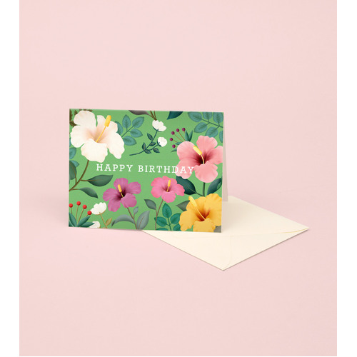Hawaiian Hibiscus Floral Birthday Card
