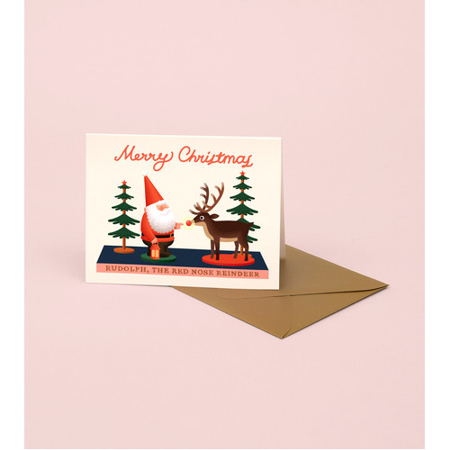 Santa And Rudolph Toy Christmas Card