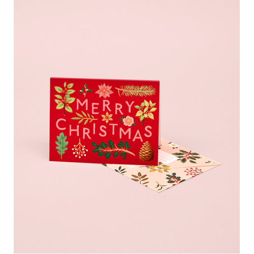 Holiday Plants Merry Christmas Card Red