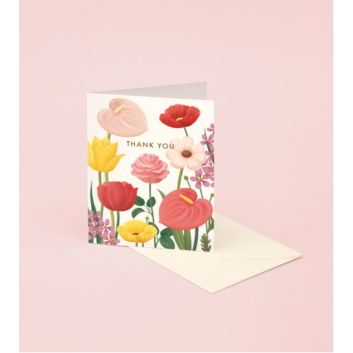 Pink Floral Garden Thank You Card