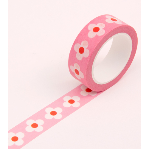 Pink Retro Floral Washi Tape - 15mm