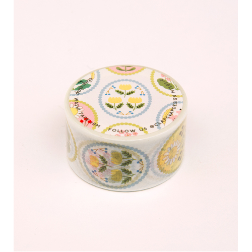 White Floral Emblem Washi Tape - 25mm 
