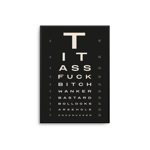 Swearing Eye Chart Black A3 Print