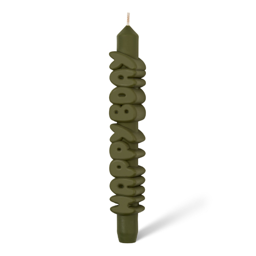 Happy Birthday 3D Taper Candle Olive Green
