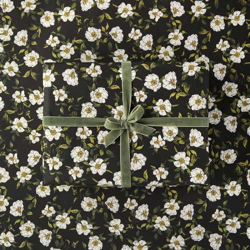 Cottage Roses Black Wrap - Single sheet