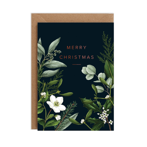 Greenery Border - Black Merry Christmas