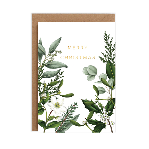 Greenery Border - White Merry Christmas